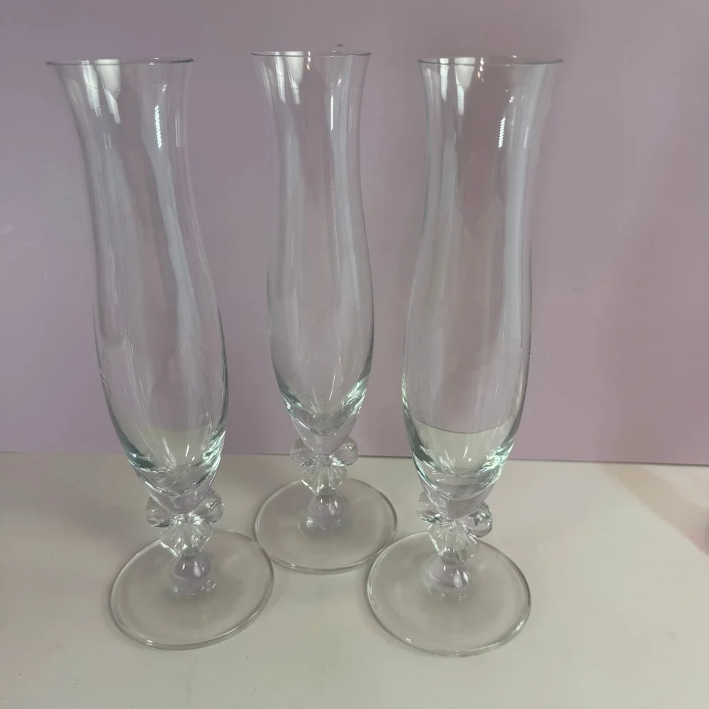 VTG Mikasa High Society Crystal Bud Vase Bow Ribbon 9.5